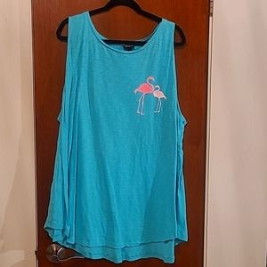 Torrid Graphic Flamingo Tank Shirt Aqua Green, Size 5